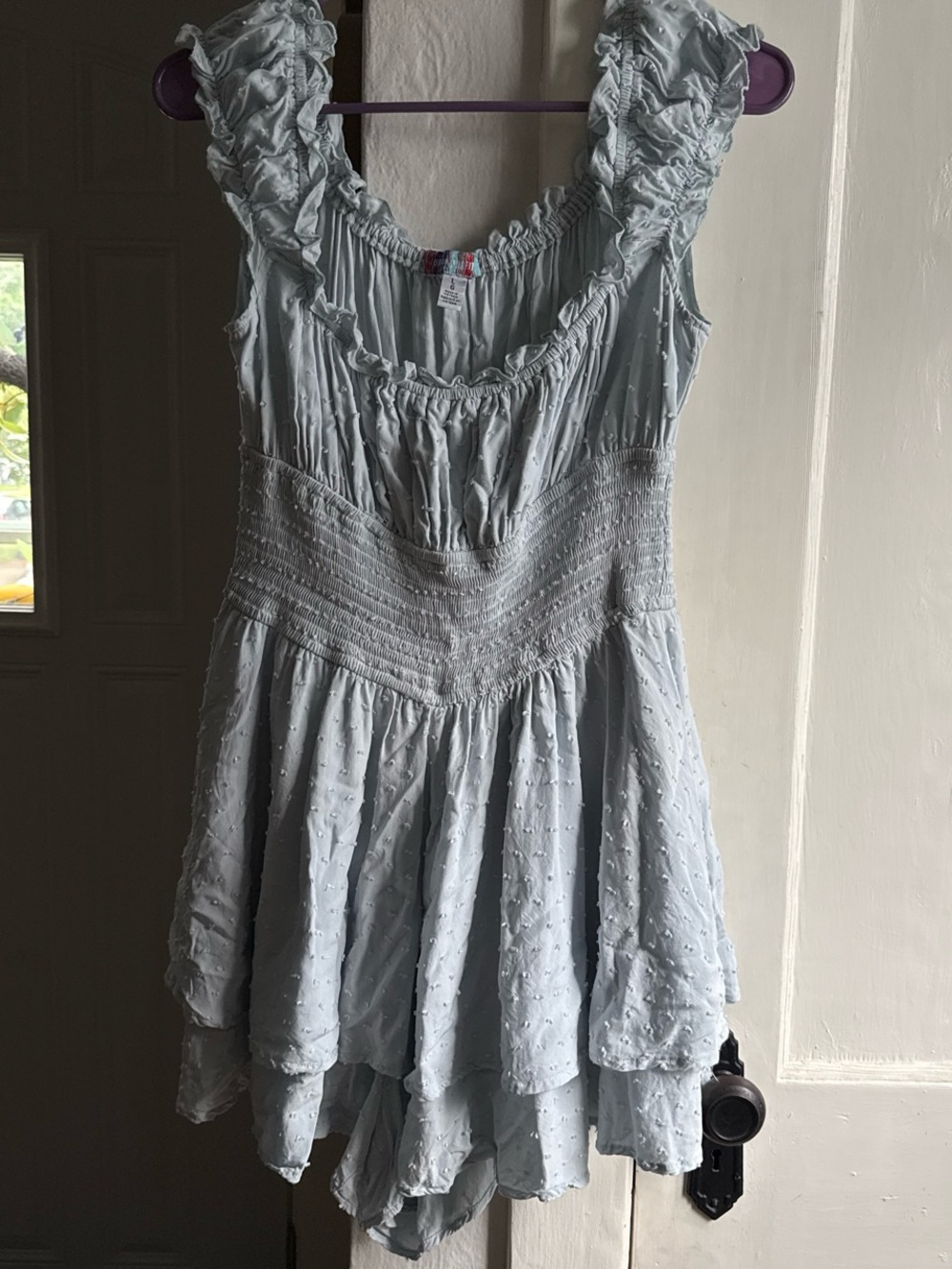 Urban Outfitters Light Blue Ruffled Smocked Romper Dress